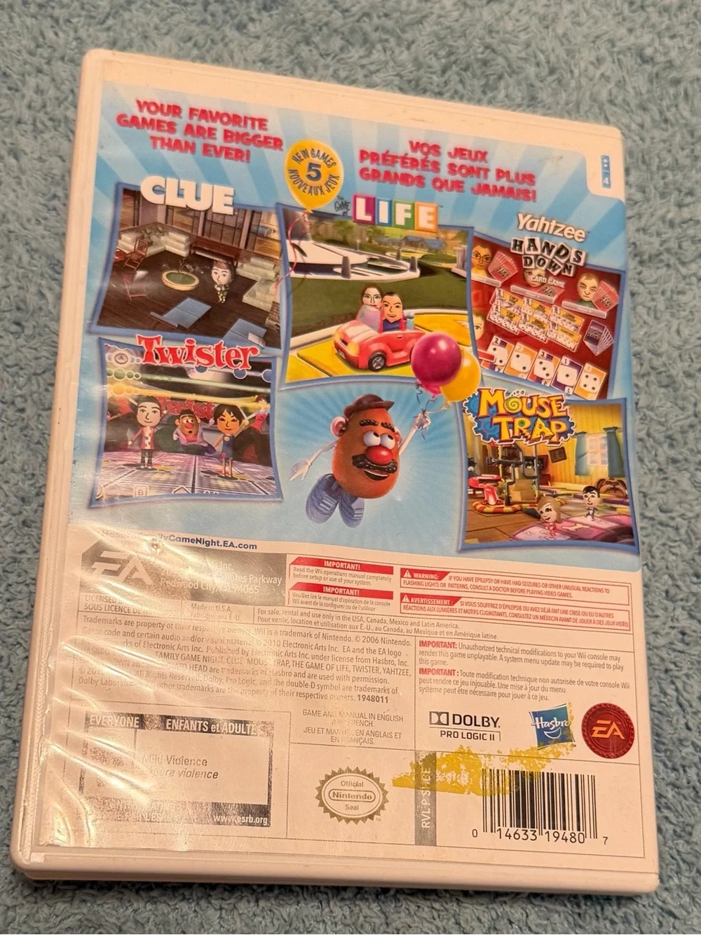 *Replacement Case With Manual - NO GAME* Family Game Night 3 Nintendo Wii Hasbro